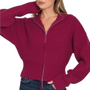Zenana Outfitters Burgundy Zip-Up Cardigan
